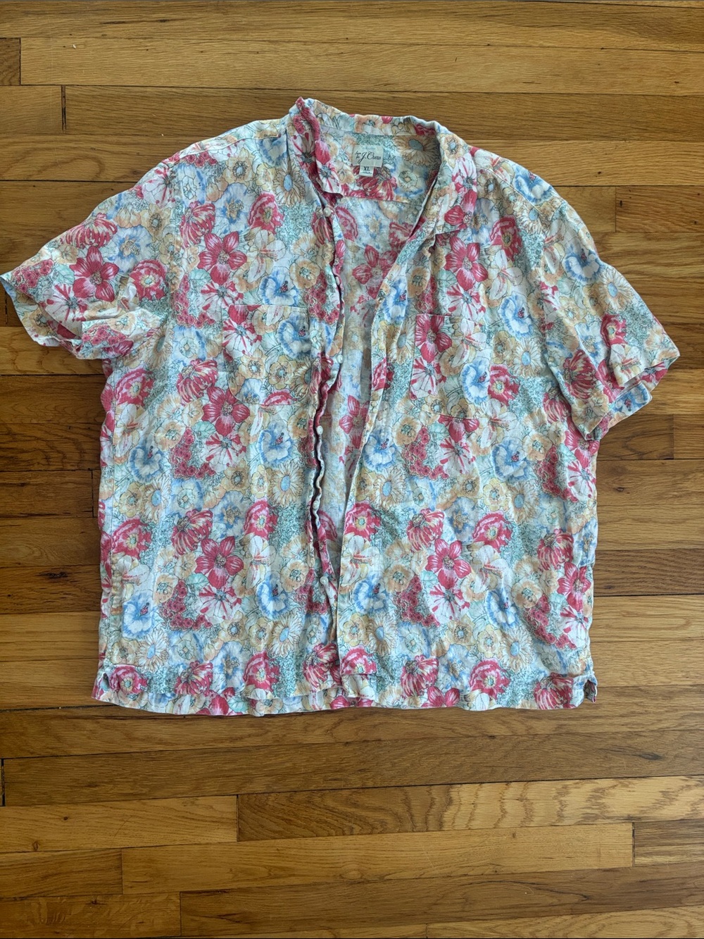 J. Crew Camp Loop Collar Linen Short Sleeve Button Up Mens XL Floral Oversized